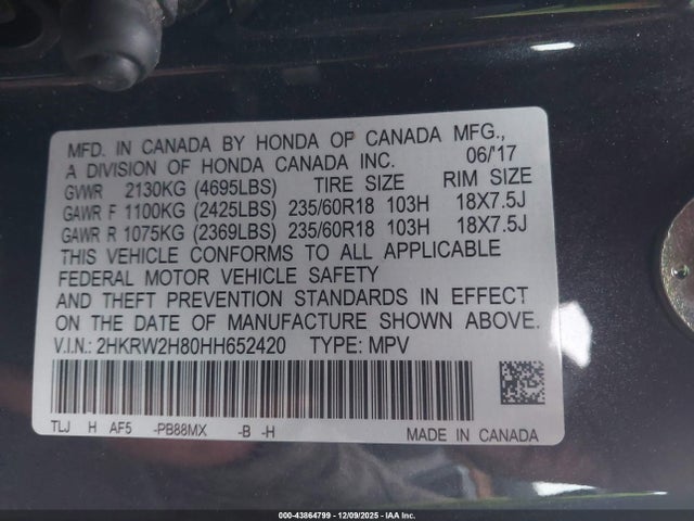 2HKRW2H80HH652420 Honda Cr-v Ex-l/ex-l Navi