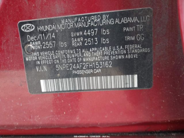 2015 HYUNDAI SONATA 5NPE24AF2FH153162 Photo 8