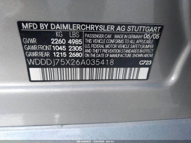 2006 MERCEDES-BENZ CLS 500 WDDDJ75X26A035418 Photo 8