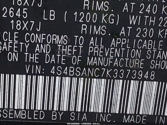 2019 SUBARU OUTBACK 4S4BSANC7K3373948 Photo 8