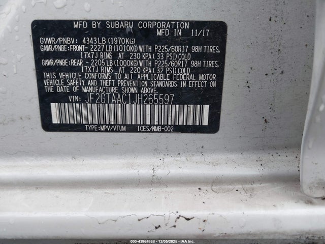 JF2GTAAC1JH265597 Subaru Crosstrek 2.0i