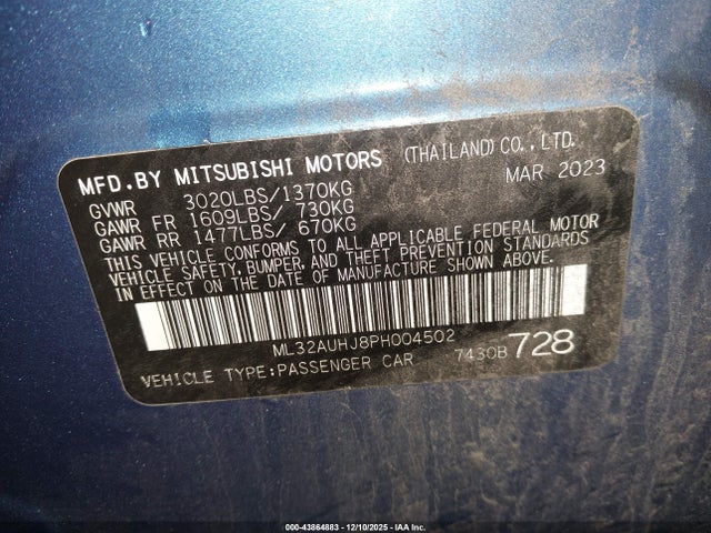 2023 MITSUBISHI MIRAGE ML32AUHJ8PH004502 Photo 8