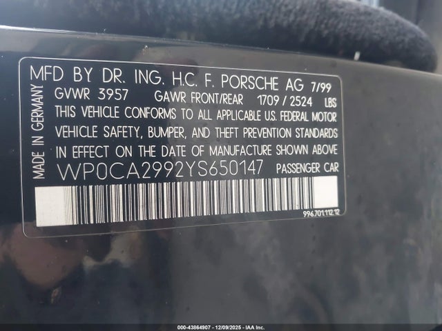 2000 PORSCHE 911 WP0CA2992YS650147 Photo 8