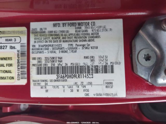 2020 FORD FUSION 3FA6P0HD9LR114523 Photo 8