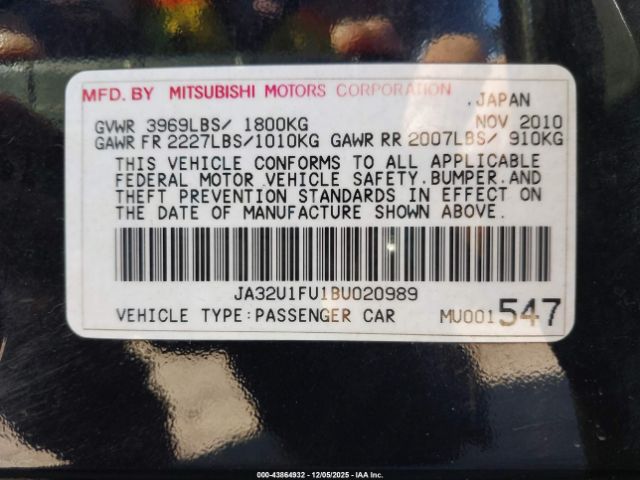 2011 MITSUBISHI LANCER JA32U1FU1BU020989 Photo 8