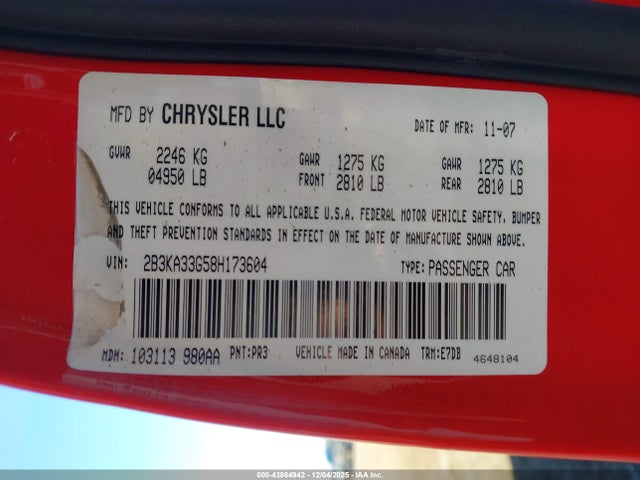 2008 DODGE CHARGER 2B3KA33G58H173604 Photo 8