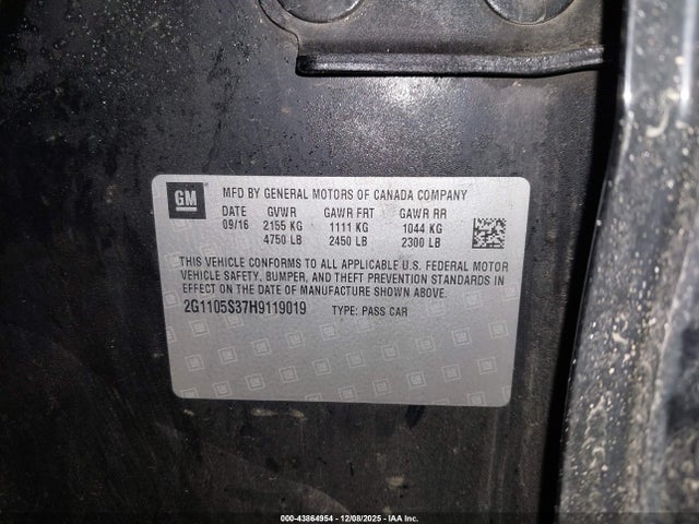 Aukcja sprzedaży 2017 Chevrolet Impala 1lt, vin: 2G1105S37H9119019, numer aukcji: 43864954