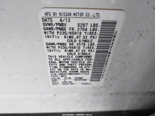 2013 NISSAN MURANO JN8AZ1MW2DW317753 Photo 8