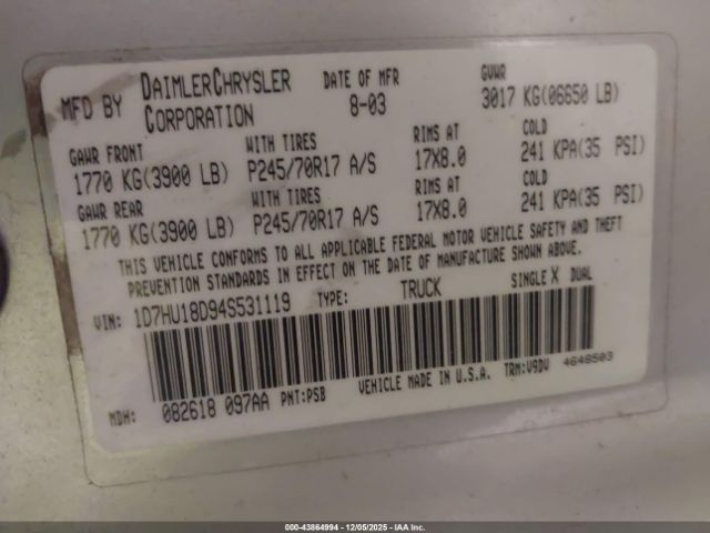 2004 DODGE RAM 1500 1D7HU18D94S531119 Photo 8