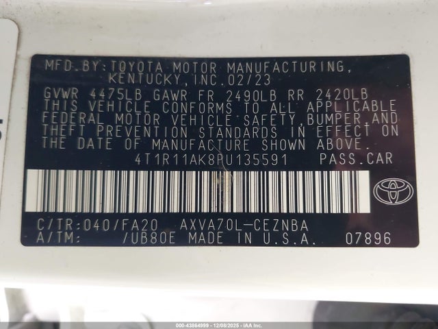 4T1R11AK8PU135591 Toyota CAMRY LE