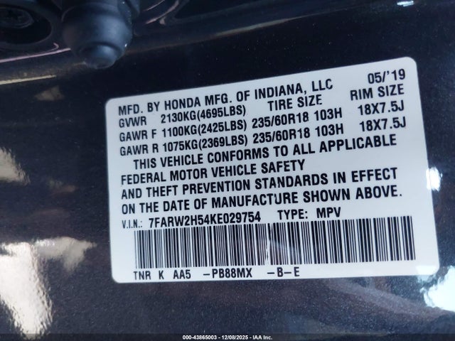 Honda CR-V EX 2019 7FARW2H54KE029754 Image 9