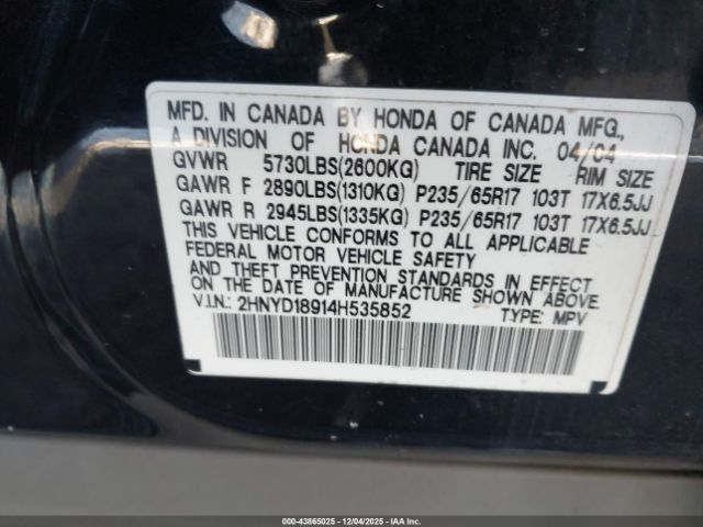 2004 ACURA MDX 2HNYD18914H535852 Photo 8