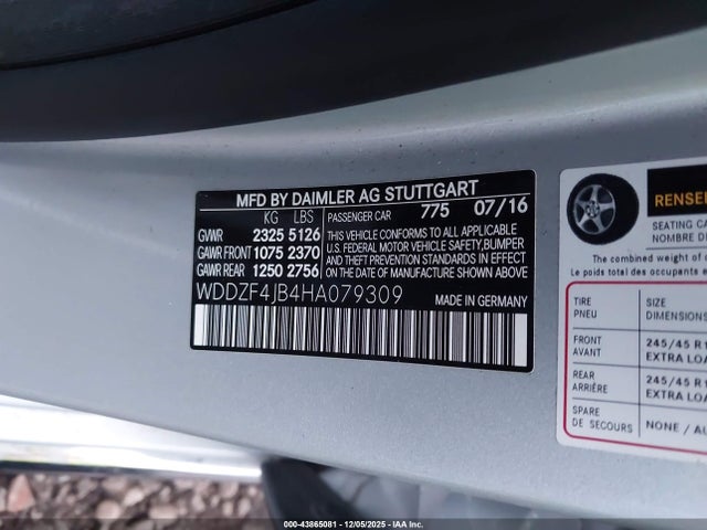 43865081 :رقم المزاد ، WDDZF4JB4HA079309 vin ، 2017 Mercedes-benz E 300 مزاد بيع