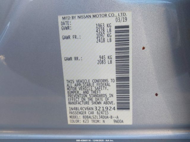 2019 NISSAN ALTIMA 1N4BL4CV6KN321924 Photo 8