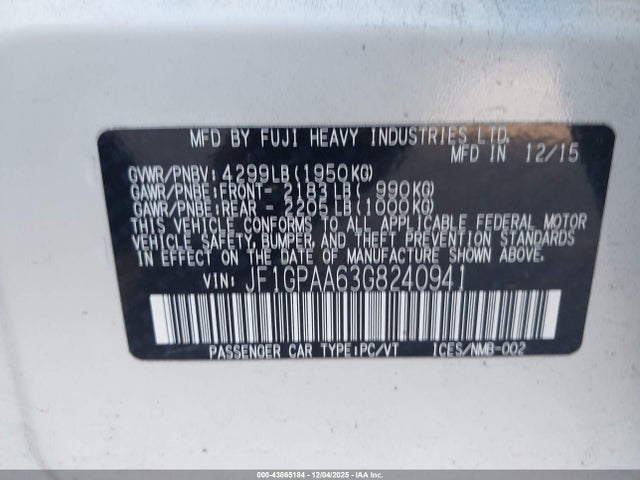Subaru Impreza 2.0i 2016 JF1GPAA63G8240941 Image 9