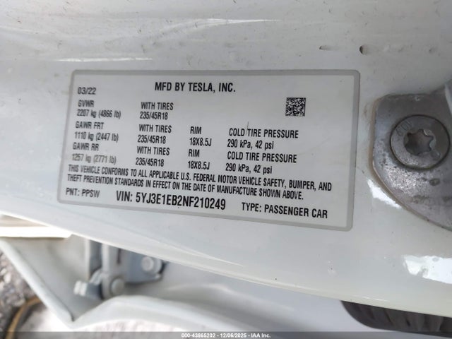 2022 TESLA MODEL 3 5YJ3E1EB2NF210249 Photo 8