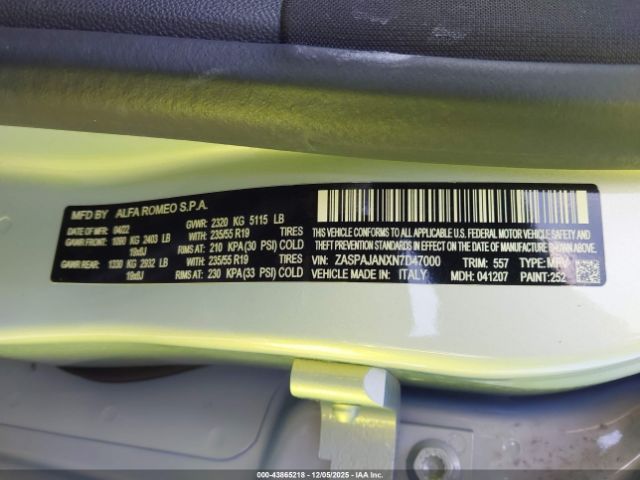 2022 ALFA ROMEO STELVIO ZASPAJANXN7D47000 Photo 8