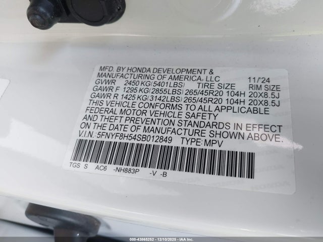 Aukcja sprzedaży 2025 Honda Passport Awd Ex-l, vin: 5FNYF8H54SB012849, numer aukcji: 43865252