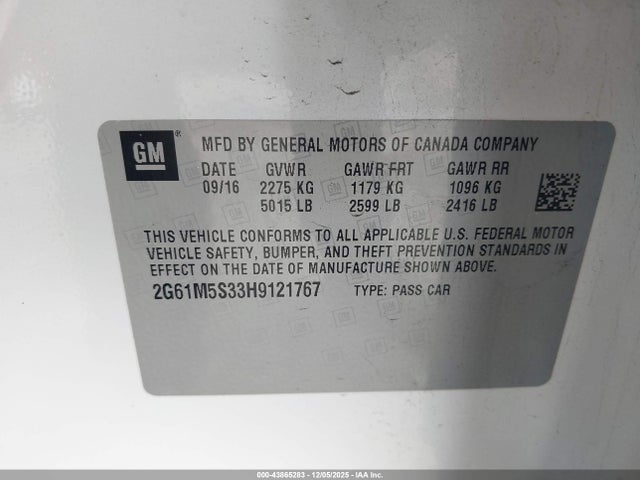 43865283 :رقم المزاد ، 2G61M5S33H9121767 vin ، 2017 Cadillac Xts Luxury مزاد بيع
