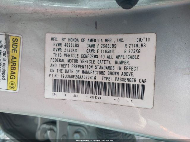 2010 ACURA TL 19UUA8F26AA027416 Photo 8