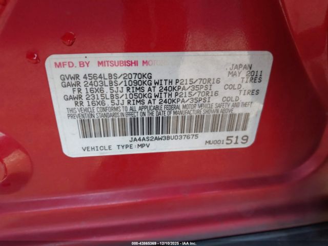 2011 MITSUBISHI OUTLANDER JA4AS2AW3BU037675 Photo 8
