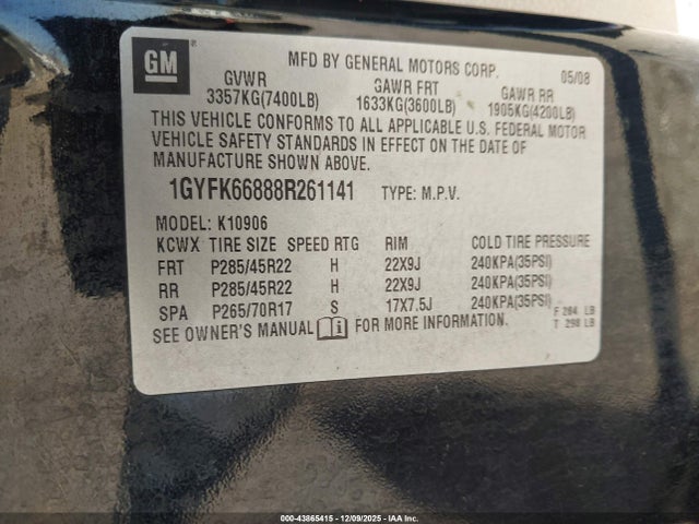 2008 CADILLAC ESCALADE ESV 1GYFK66888R261141 Photo 8