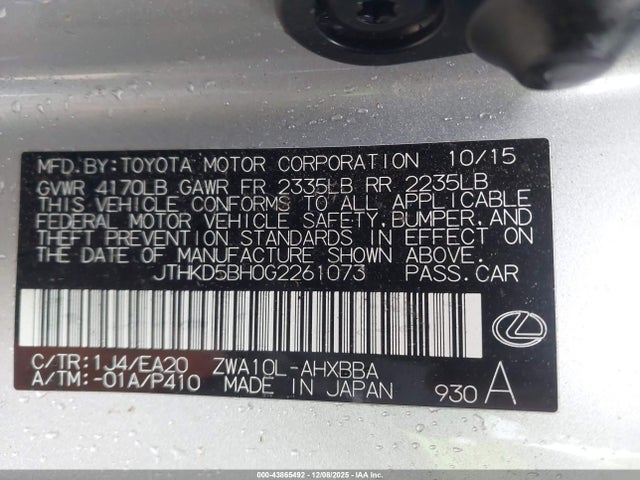 Продажа на аукционе авто 2016 Lexus Ct 200h, vin: JTHKD5BH0G2261073, номер лота: 43865492
