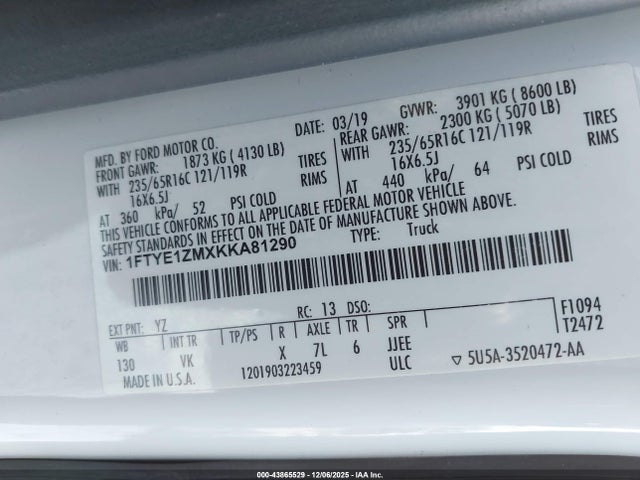 1FTYE1ZMXKKA81290 Ford Transit-150
