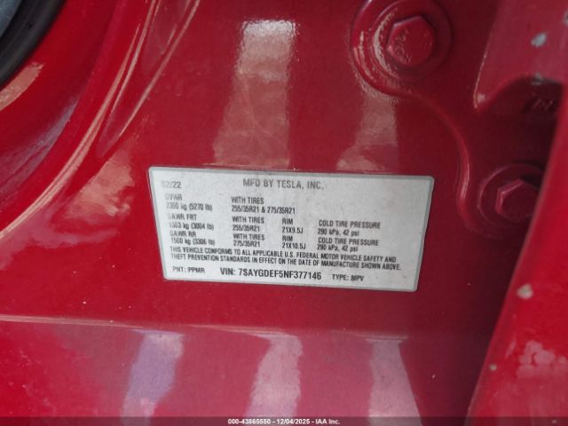 2022 TESLA MODEL Y 7SAYGDEF5NF377146 Photo 8