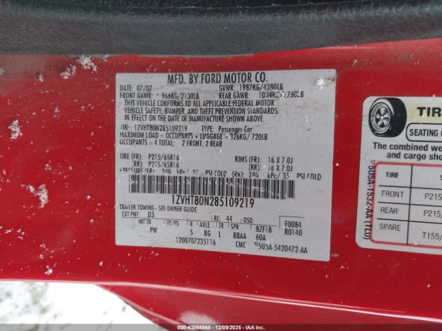 2008 FORD MUSTANG 1ZVHT80N285109219 Photo 8