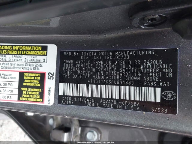 4T1G11AK6PU811883 Toyota CAMRY SE