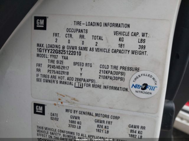 2002 CHEVROLET CORVETTE 1G1YY22G825122010 Photo 8