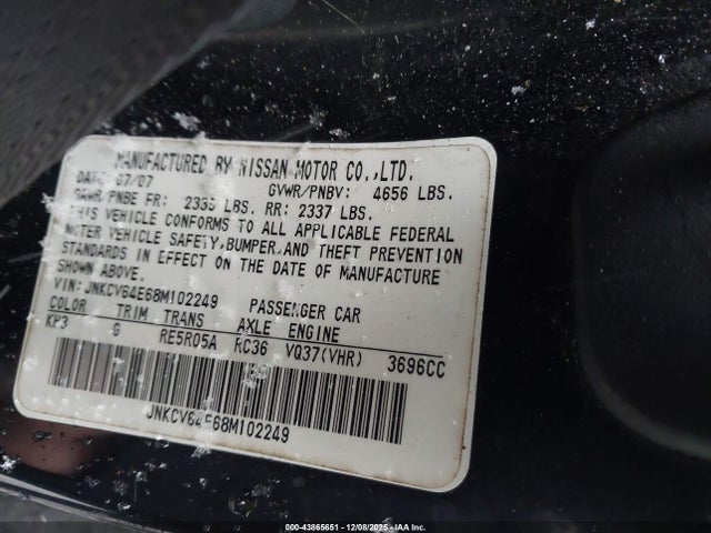 Продаж на аукціоні авто 2008 Infiniti G37 Journey, vin: JNKCV64E68M102249, номер лоту: 43865651