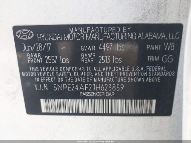 5NPE24AF2JH623859 Hyundai SONATA SE