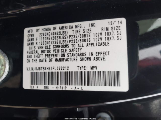 2015 ACURA RDX 5J8TB4H53FL022212 Photo 8