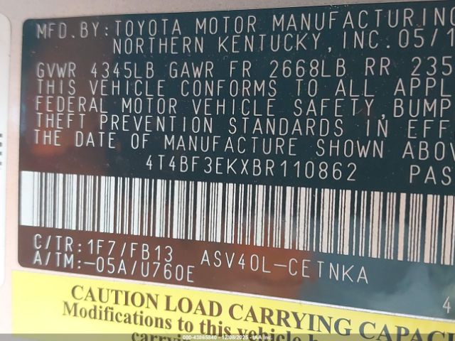 2011 TOYOTA CAMRY 4T4BF3EKXBR110862 Photo 8
