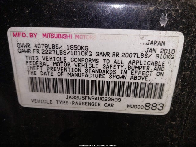2010 MITSUBISHI LANCER JA32U8FW8AU022599 Photo 8
