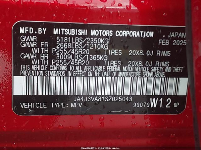 2025 MITSUBISHI OUTLANDER JA4J3VA81SZ025043 Photo 8