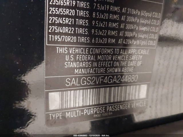 SALGS2VF4GA244880 Land Rover Range Rover 3.0l V6 Supercharged Hse