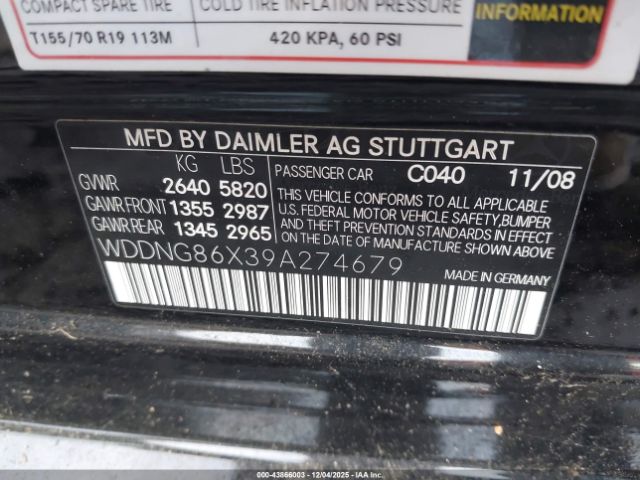 2009 MERCEDES-BENZ S 550 WDDNG86X39A274679 Photo 8