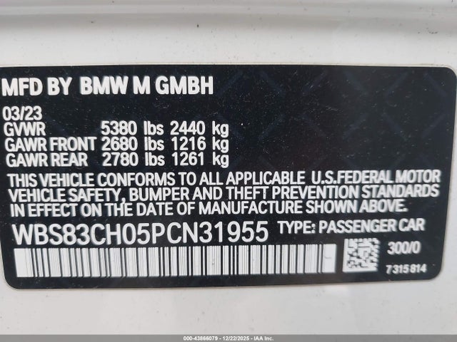 Aukcja sprzedaży 2023 Bmw M5, vin: WBS83CH05PCN31955, numer aukcji: 43866079