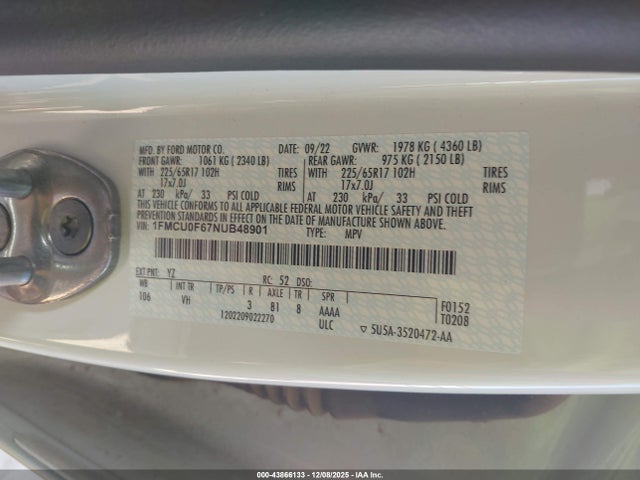 2022 FORD ESCAPE 1FMCU0F67NUB48901 Photo 8