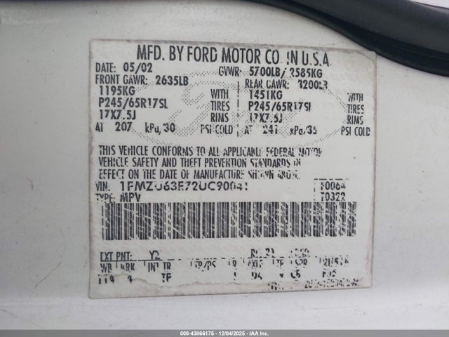 2002 FORD EXPLORER 1FMZU63E72UC90041 Photo 8