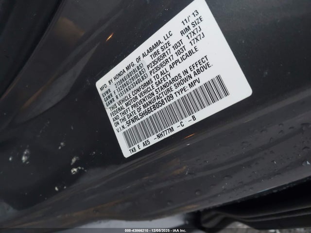 Aukcja sprzedaży 2014 Honda Odyssey Ex-l, vin: 5FNRL5H66EB058109, numer aukcji: 43866210