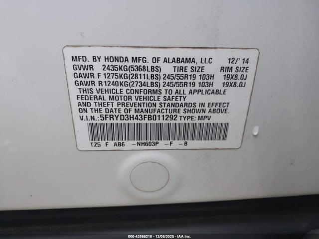 2015 ACURA MDX 5FRYD3H43FB011292 Photo 8