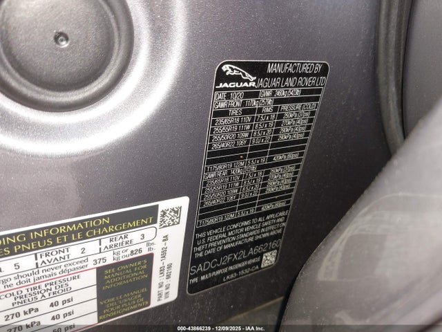 2020 JAGUAR F-PACE SADCJ2FX2LA662160 Photo 8