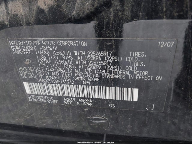 43866249 :رقم المزاد ، JTMBD35V285161242 vin ، 2008 Toyota Rav4 مزاد بيع