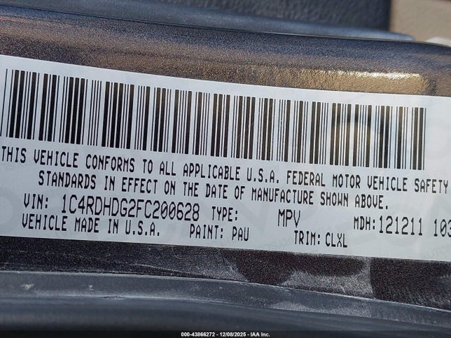 2015 Dodge Durango Limited მანქანა იყიდება აუქციონზე, vin: 1C4RDHDG2FC200628, აუქციონის ნომერი: 43866272