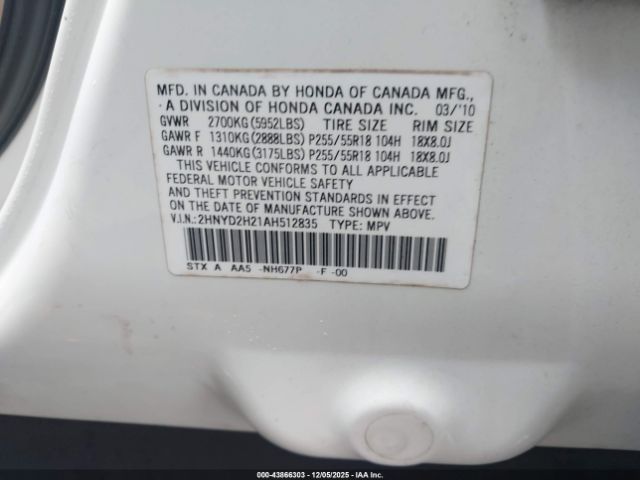 2010 ACURA MDX 2HNYD2H21AH512835 Photo 8