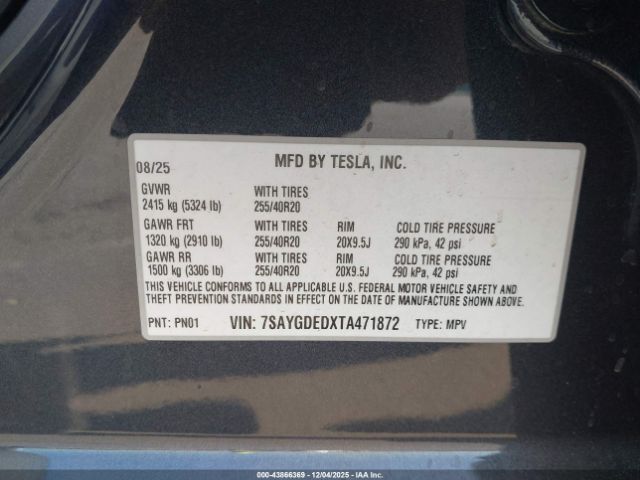 2026 TESLA MODEL Y 7SAYGDEDXTA471872 Photo 8